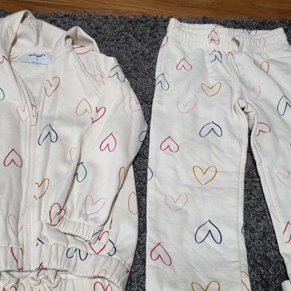 Old Navy Kids Matching Set - Cream with Multicolor Hearts